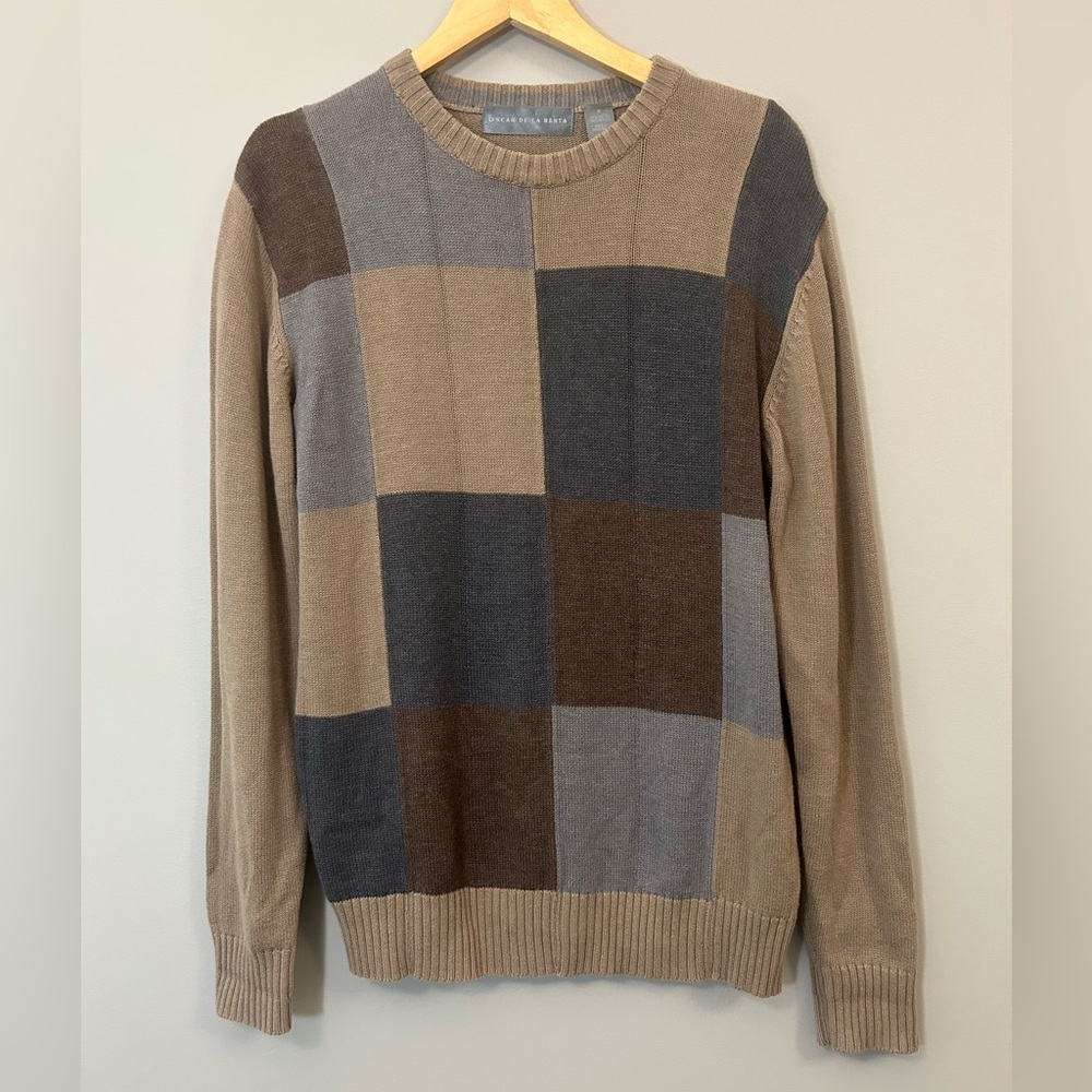 Oscar de la Renta Men's Patchwork Crewneck Sweater - Brown and Gray